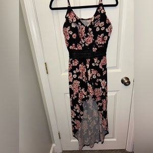 Floral No Boundaries High Low Maxi Dress/Romper Ruffle Crochet